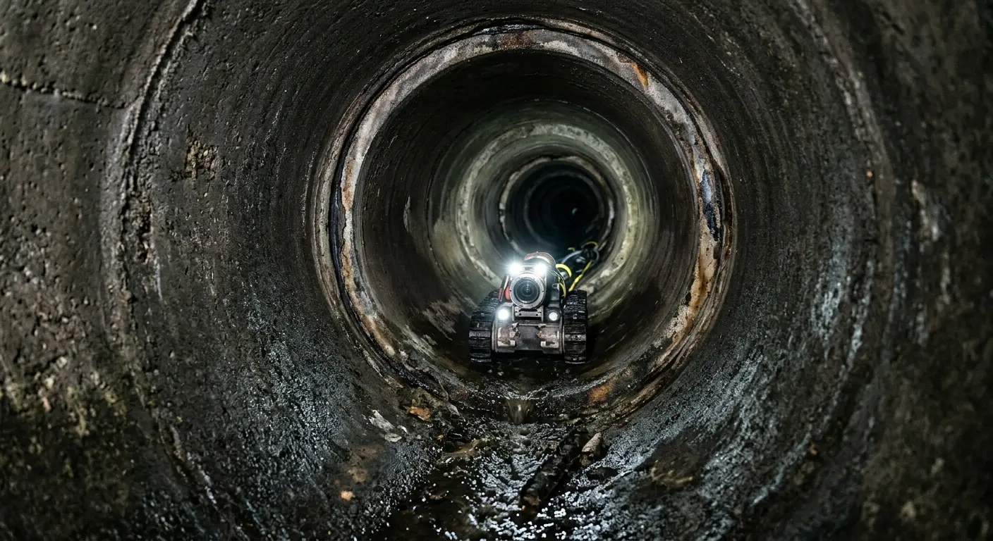 Robotic sewer camera inspecting pipe interior for Drain Snake Service in River Vale